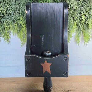 Primitive Black Wood Rusty Metal Star Scoop Taper Candle Holder Farmhouse Decor